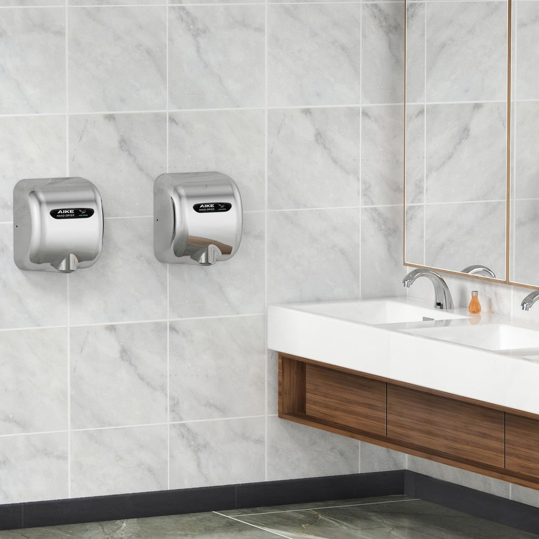 AIKE AK2800B ECO Händetrockner - elektrisch, aus gebürstetem Edelstahl mit Sensorautomatik und HEPA-