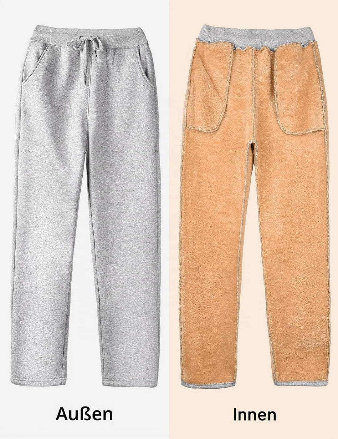 Gefütterte Jogginghose Damen Warm Fleece Freizeithose Winter Thermo Fleecehose High Waist Sweathose