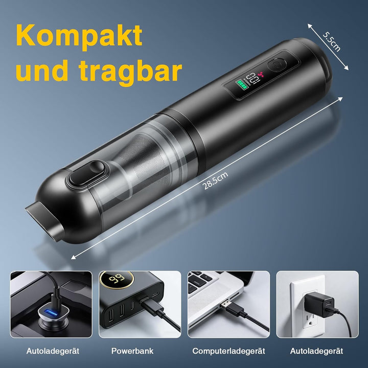 ERWEY Handstaubsauger, 16000Pa Akku Staubsauger Kabellos, 4-in-1 Multifunktionaler Autostaubsauger S