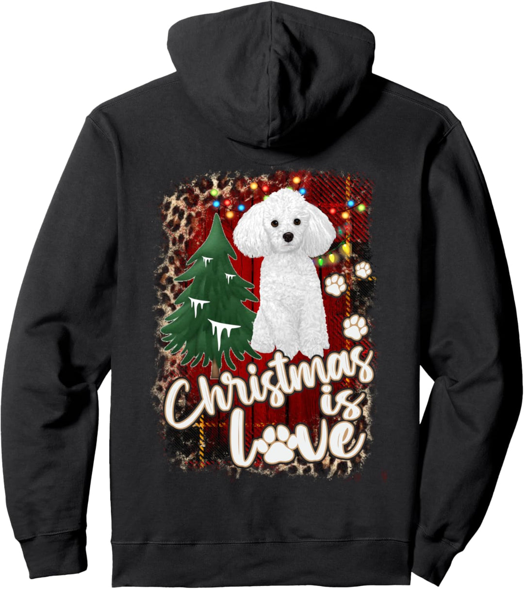Poodle Dog Christmas is Love With Dog Pawprint White Poodle Pullover Hoodie