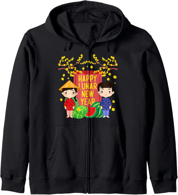 Ao Dai Kids Happy Lunar Neujahr | Vietnamesisches Neujahr 2023 Kapuzenjacke