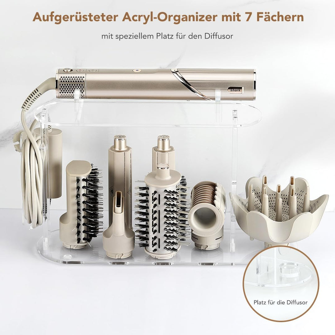 TOSAGE Acryl Organizer für Shark FlexStyle Luftstyler, 7 Fächer für Aufsätze & Diffusor, platzsparen