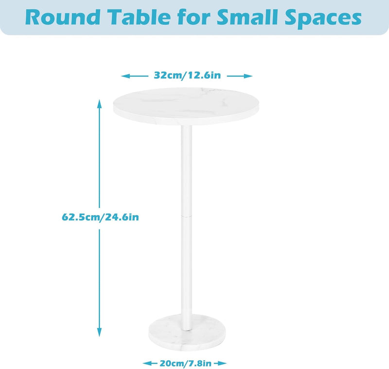 smusei Kleiner Weiss Beistelltisch, runder Couchtisch mit Marmorsockel Sofa-Beistelltisch für Wohnzi