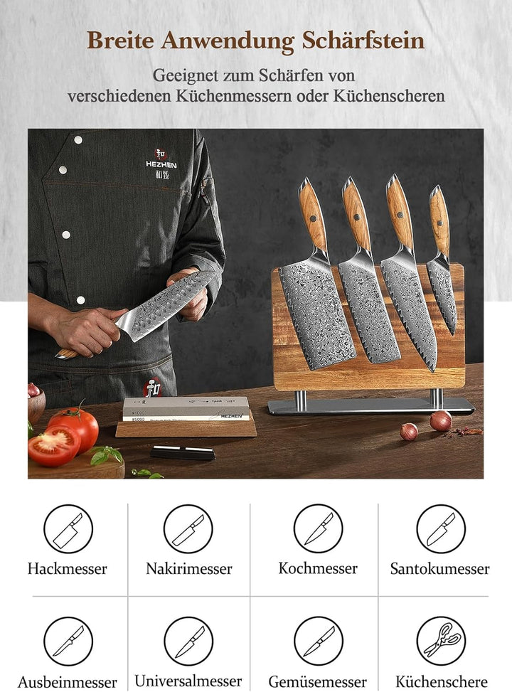 HEZHEN Doppelseitiger Abziehstein, Gross Weisskorund Schleifstein Wetzstein, Professionell Messersch