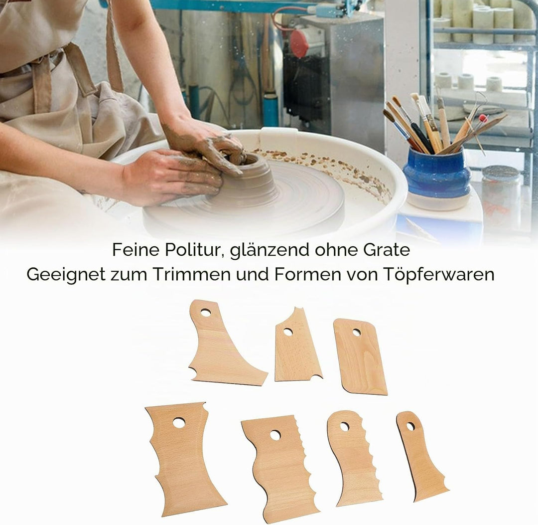 7 Stück Töpferei Trimming Tools Set Buche Holz Keramik Profil Rippe Bundle Fuss Formgeber Mehrere Fo