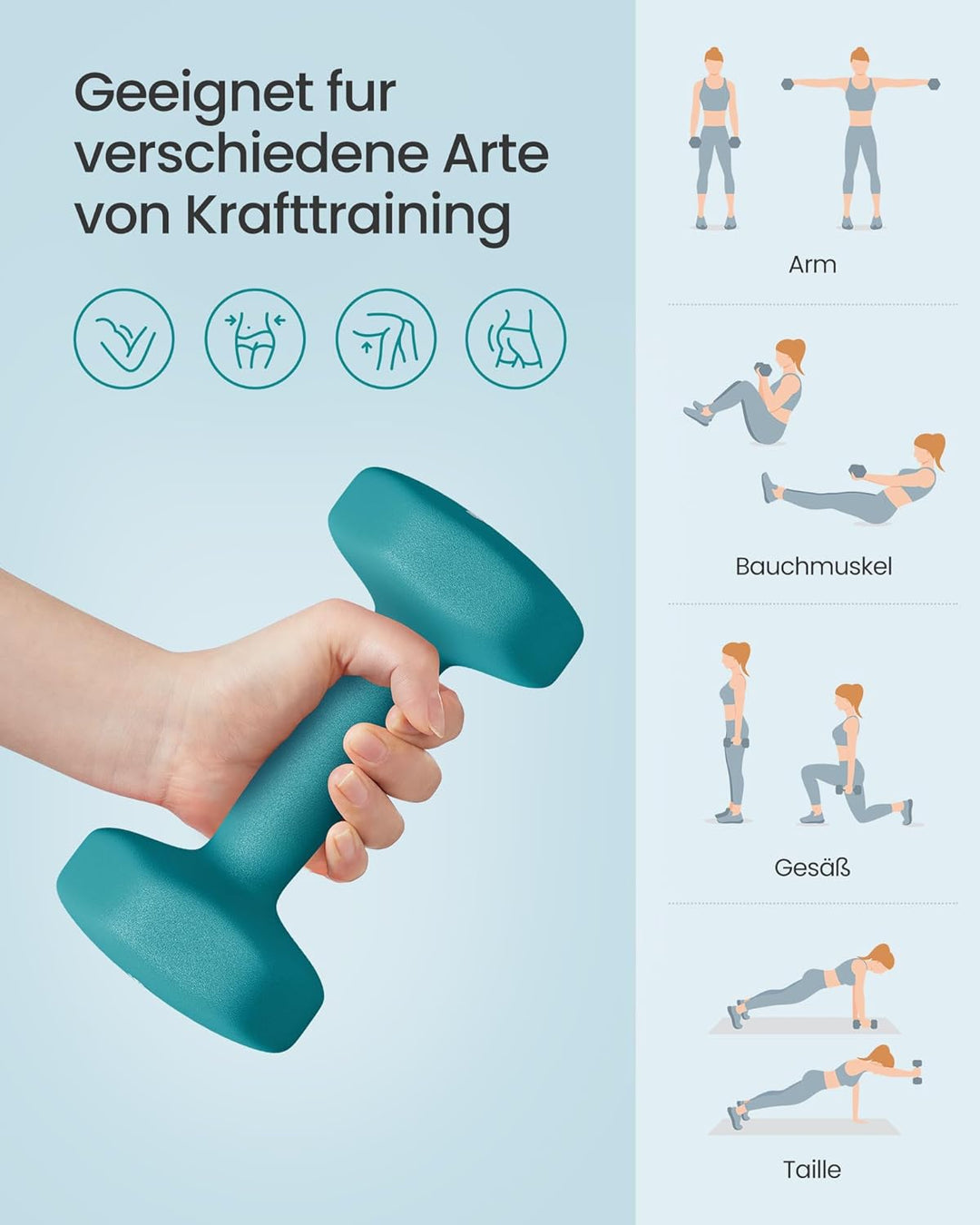 SONGMICS Kurzhantel Set, Hexagon, mit Hantelständer, 2 x 1 kg, 2 x 2 kg, 2 x 3 kg, mattes Finish, Ne