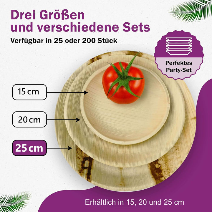Waipur Bio Palmblatt-Teller - 25 Teller rund gross Ø 25 cm - Premium Einwegteller kompostierbar - Um