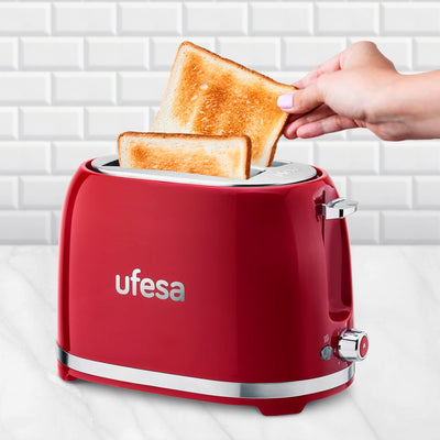 Ufesa Toaster 2 Scheiben Retro Rot Classic Pinup, Vintage-Design, 850 W, 2 extrabreiten Schlitzen Sa