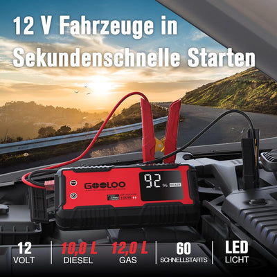 GOOLOO GT4000S Starthilfe Powerbank 4000A 100W Zweiwege-Schnellladegerät für 10-Liter-Diesel- und 12