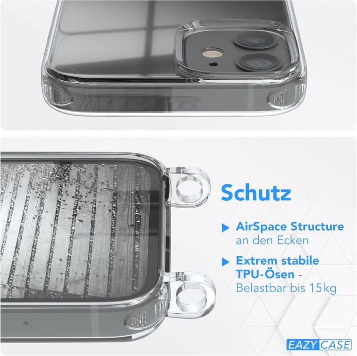 EAZY CASE Handykette kompatibel mit iPhone 12 Mini Handyhülle mit Metall Umhängeband und Ersatz Kord
