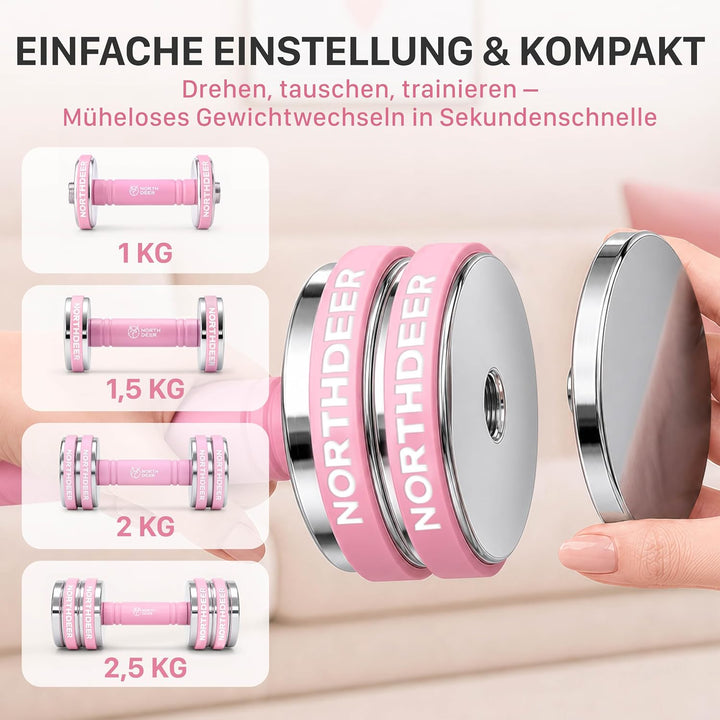 Northdeer Stahl Kurzhanteln - Ultrakompakte Einstellbare Hanteln 2,5kg 5kg 7,5kg 10kg 15kg 25kg mit