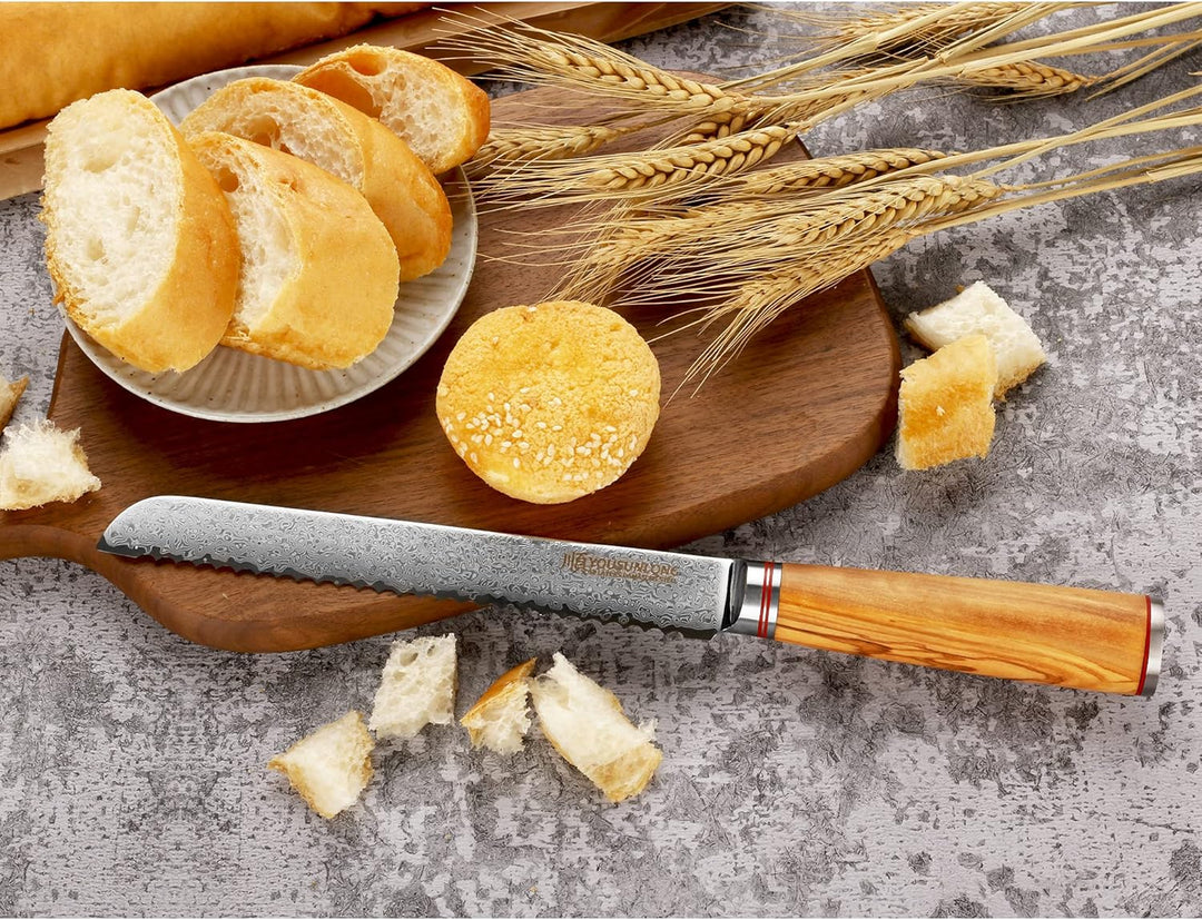 YOUSUNLONG Gezahntes Brotmesser 20,32 cm (67 Zoll) 67-lagiges Damaskus-Edelstahlmesser mit hohem Koh