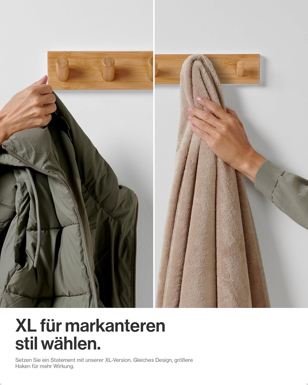 LARHN Garderobenhaken Holz - Garderobenleiste Holz mit 5 Haken - 43 cm - Kleiderhaken Wand - Wandgar