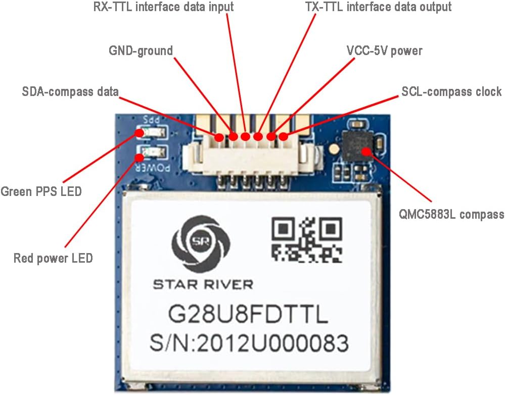G28U8FDTTL GPS-Glonass-Empfängermodul QMC5883L Kompass mit Blitz, Keramikantenne, 9600 bps, 1 Hz, NM
