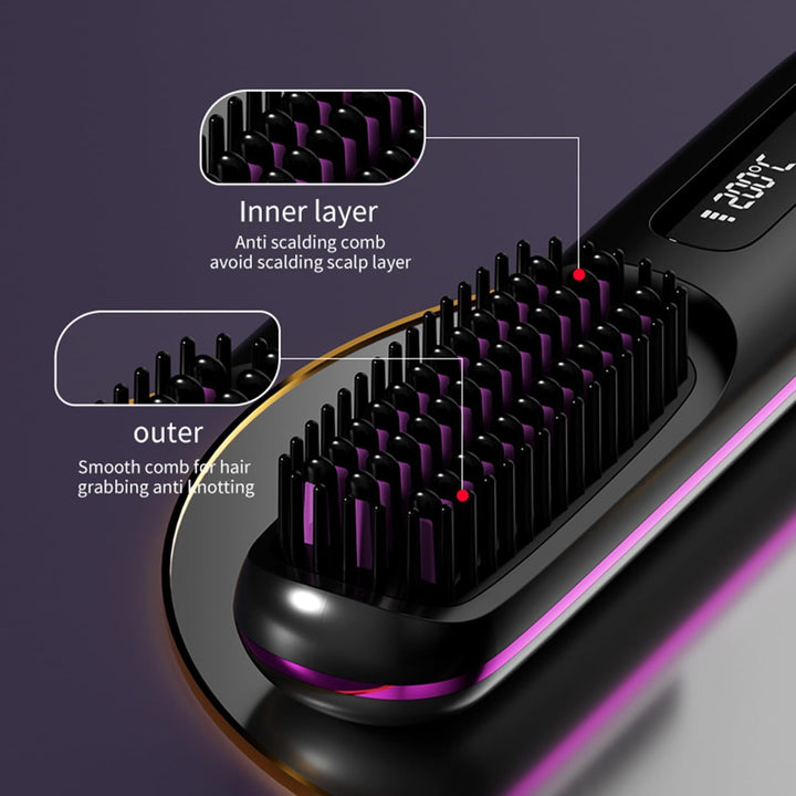 Go Brush Pro – Tragbare, kabellose Mini-Haarglätterbürste für Frauen mit LCD-Temperaturanzeige, 2000
