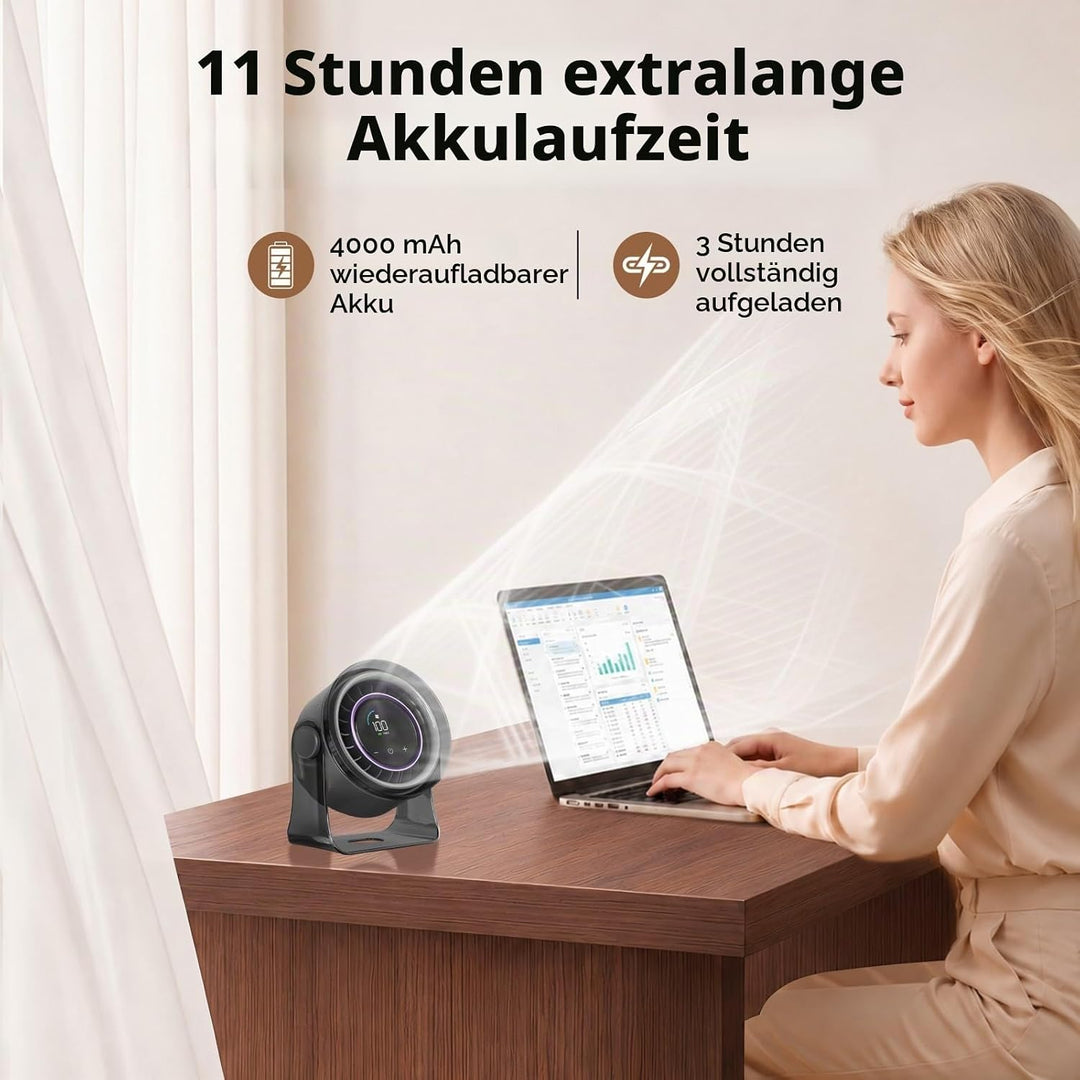 MERTTURM USB Tischventilator Leise mit Turbo Luftstrom, Max 11Std Laufzeit, Windgeschwindigkeiten 1-