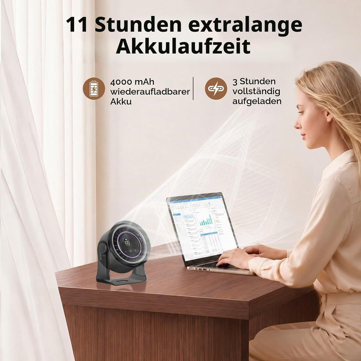 MERTTURM USB Tischventilator Leise mit Turbo Luftstrom, Max 11Std Laufzeit, Windgeschwindigkeiten 1-