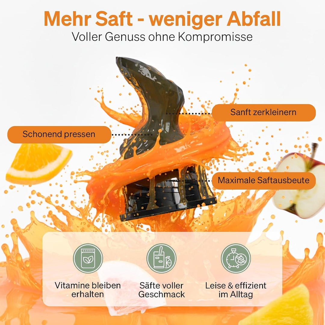 Entsafter Slow Juicer 130 mm, Saftpresse für Gemüse &amp; Obst, 250 W, BPA-frei Schwarz, Schwarz