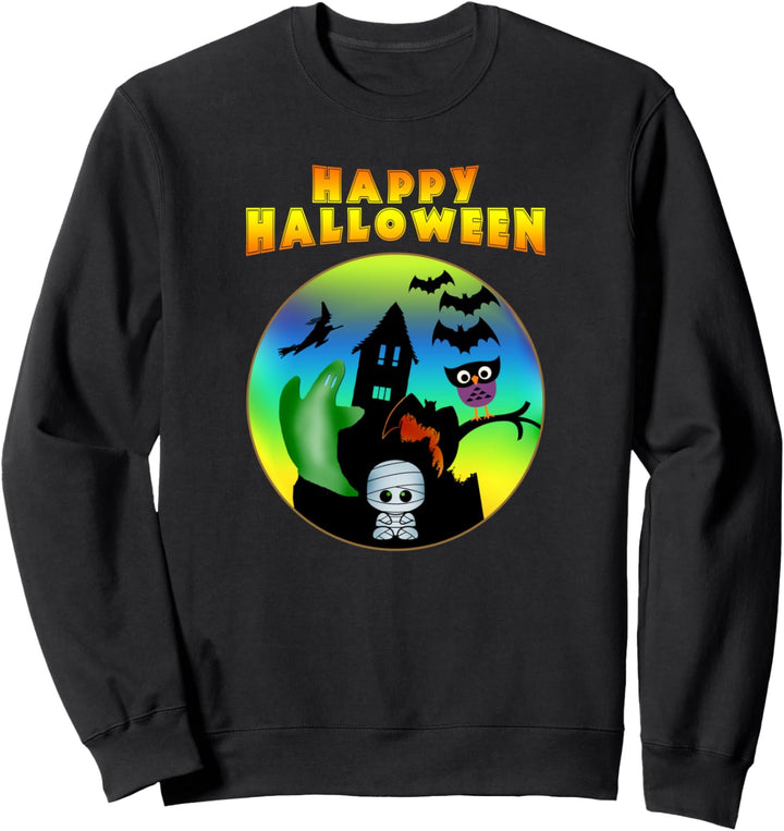 Halloween Elements with Moon, Bats and HAPPY HALLOWEEN Sweatshirt