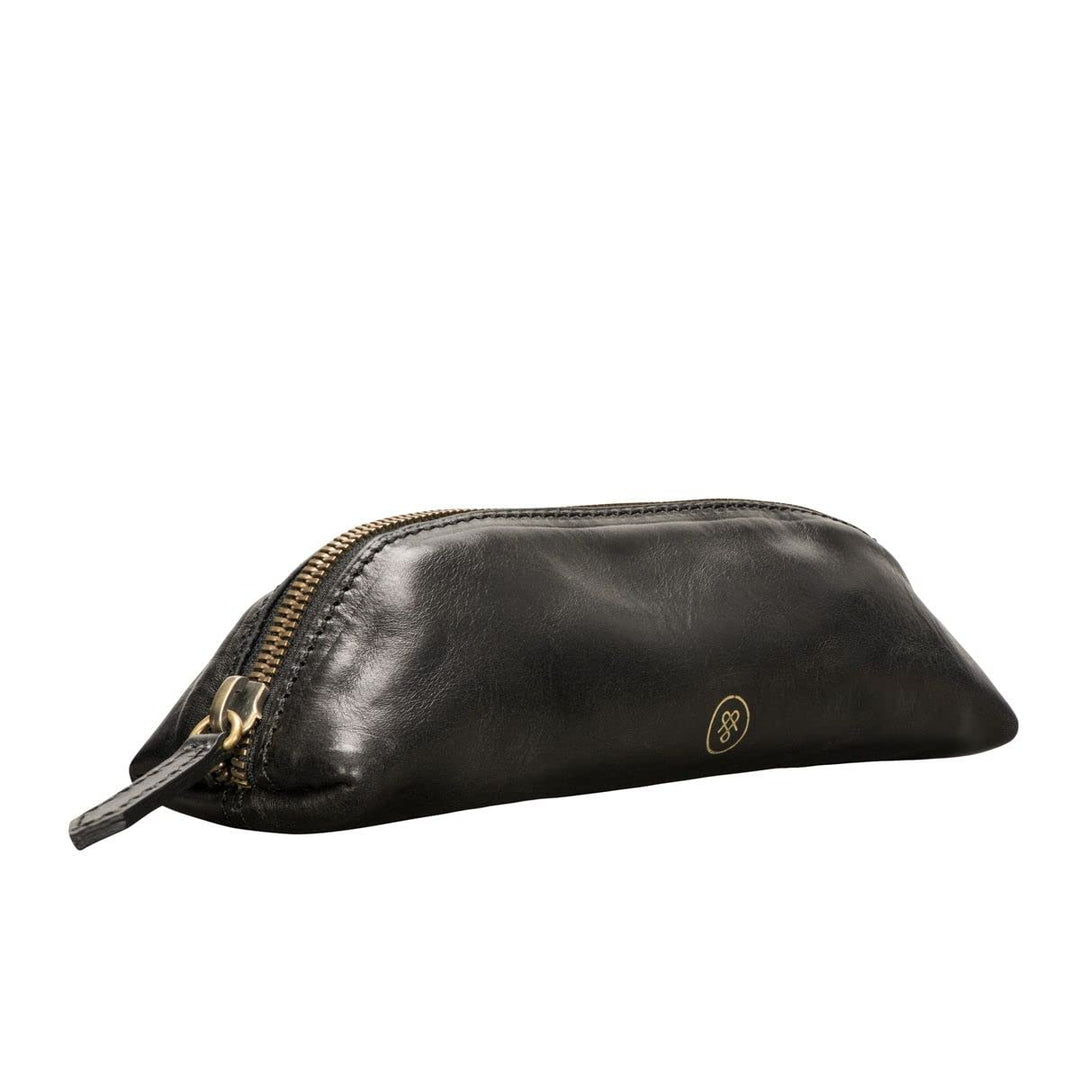 Maxwell Scott Italienisches Leder Federmäppchen Felice in Schwarz, Schwarz