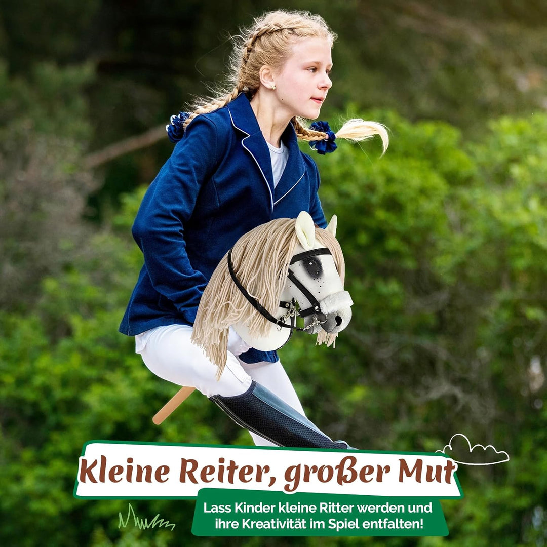 Hobby Horse, A3 Kopfgrösse Steckenpferd Kinder, Hobby Horsing mit Weichem Plüschhalfter, Fliessendem