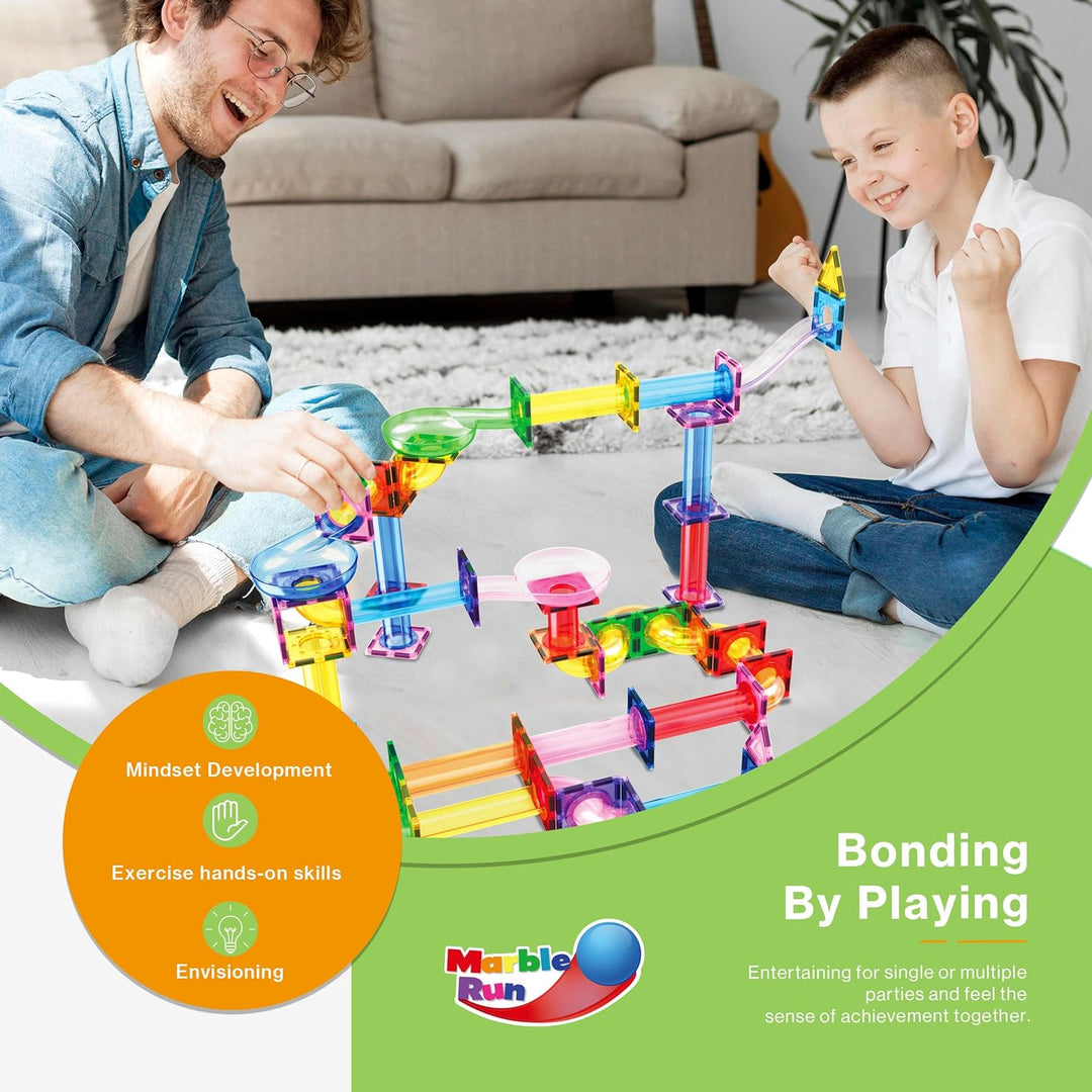 PicassoTiles Marble Run 120 Piece Magnetic Building Blocks Magnet Tile Construction Toy Playset STEM