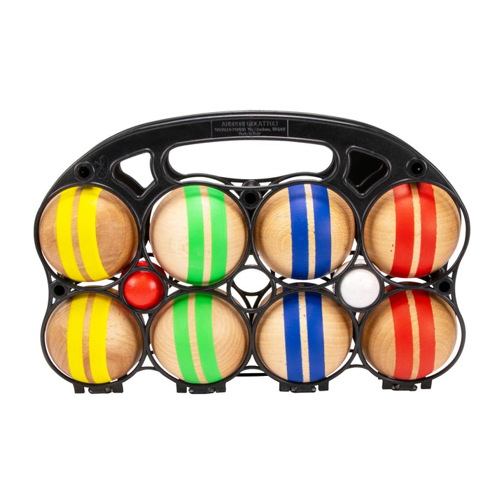 GICO Boccia Spiel aus Massivholz, gestreift mit 8 Kugeln, Durchmesser 7 cm. Made in EU - 3015