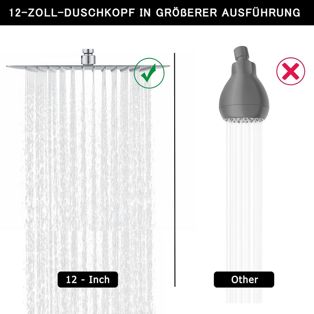 Duschkopf Regendusche 30x30 cm/12 Zoll Quadrat - 304 Edelstahl Duschkopf Wassersparender, mit 144 Si