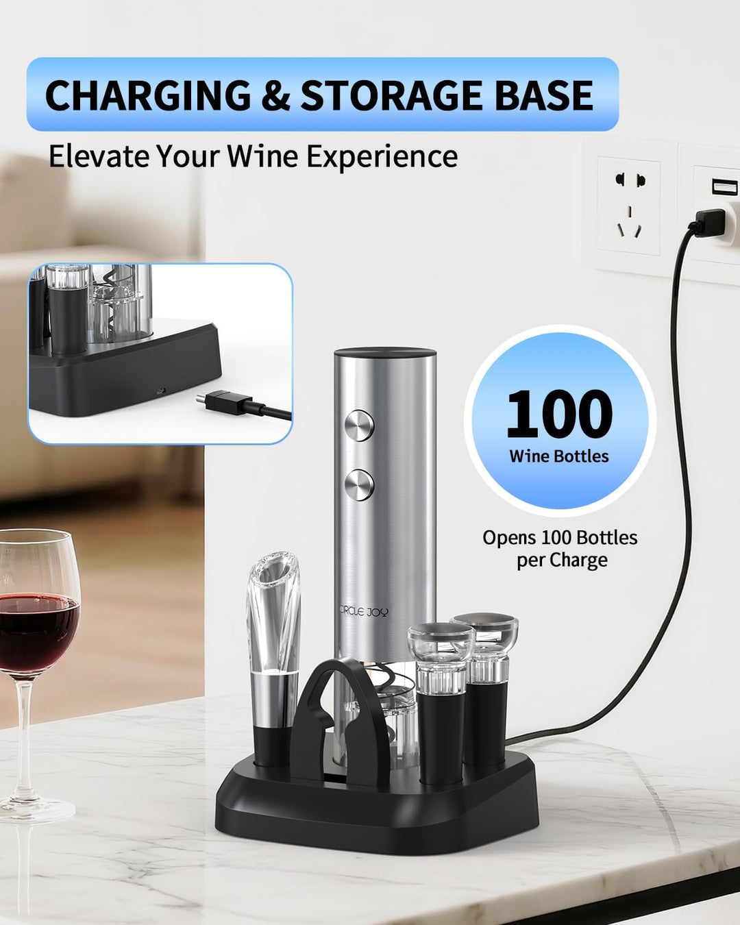 CIRCLE JOY Elektrischer Weinkorkenzieher mit Ladestation, 6-in-1 wiederaufladbares Weinöffner-Set, K