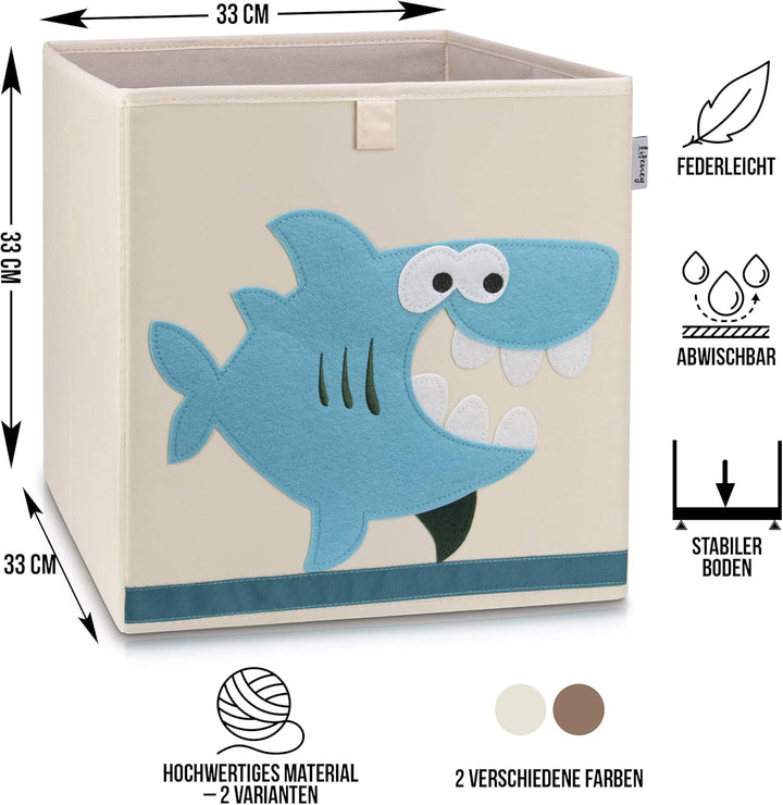 LIFENEY Aufbewahrungsbox Kinder mit Hai Motiv I Spielzeugbox mit Tiermotiv passend für Würfelregale