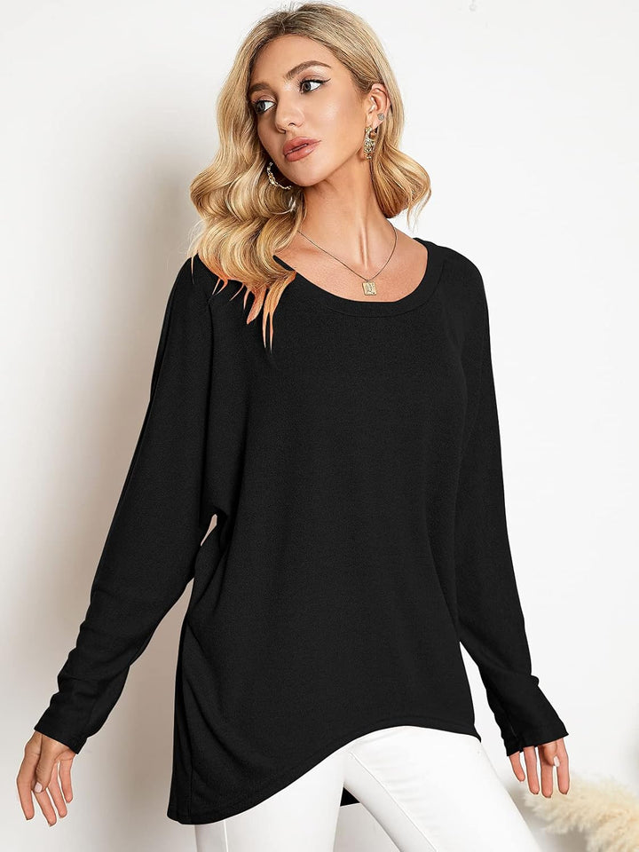 ZANZEA Damen Lose Asymmetrisch Jumper Sweatshirt Pullover Bluse Oberteile Oversize Tops S Schwarz, S