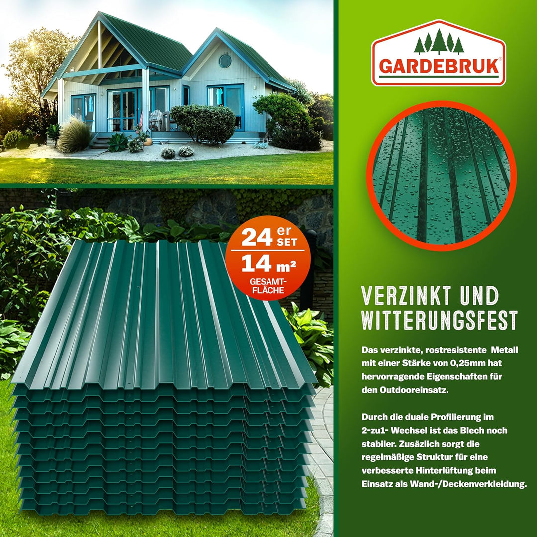 GARDEBRUK® 24x Trapezblech 129cm x 46cm = 14m² verzinkt Profilblech Dachblech Wellblech Dachplatten