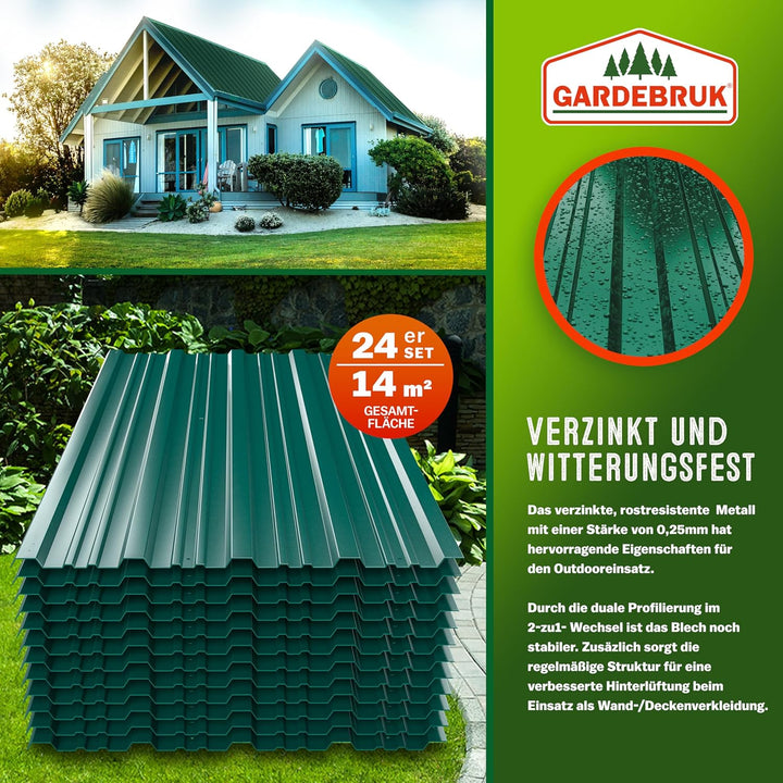 GARDEBRUK® 24x Trapezblech 129cm x 46cm = 14m² verzinkt Profilblech Dachblech Wellblech Dachplatten