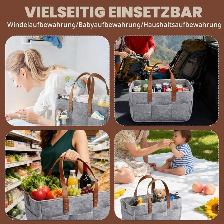 Filztasche Storage Faltbar, 16L Filztaschen Einkaufstasche mit Fächern Filztaschestorage Faltbar Fil