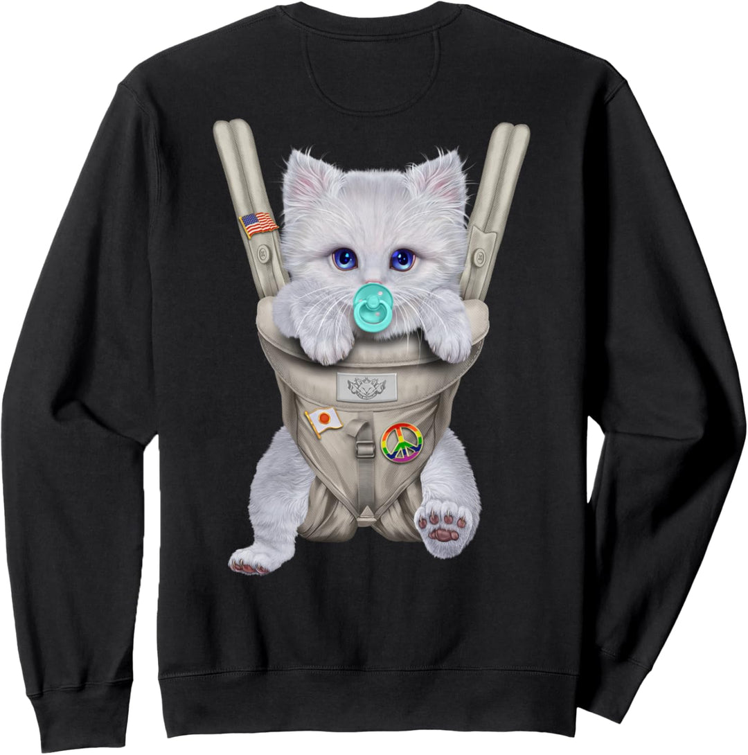 Weisse Katze mit einem Schnuller in der Babytrage Sweatshirt
