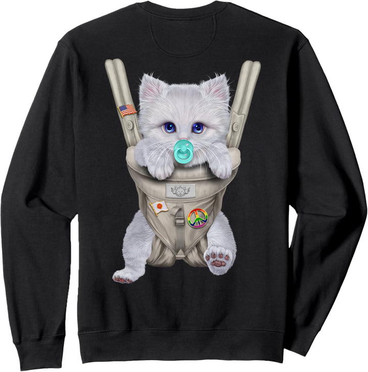 Weisse Katze mit einem Schnuller in der Babytrage Sweatshirt