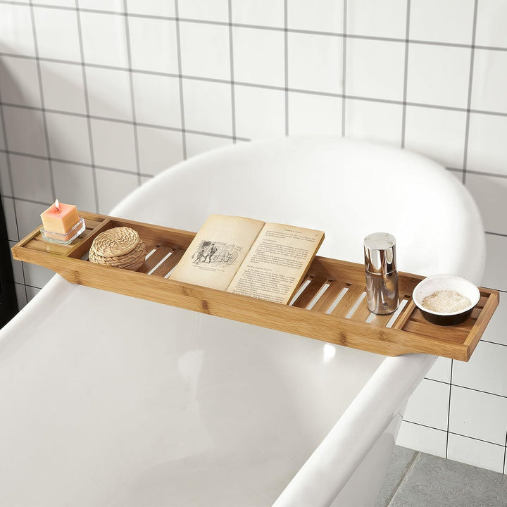 SoBuy Badewannenablage Bambus 80cm Badewannentablett Holz Wannenbrücke Extra Lang &amp; Lackiert für Gro