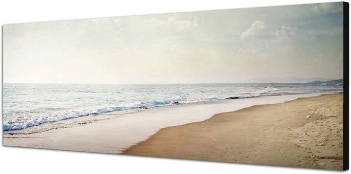 Paul Sinus Art Panoramabild auf Leinwand und Keilrahmen 150x50cm Strand Meer Wolkenhimmel Vintage