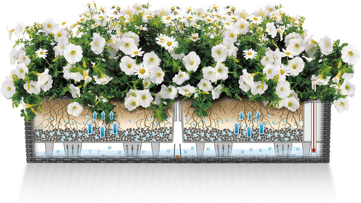 Lechuza "BALCONERA Cottage 80" Pflanzgefäss mit ERD-Bewässerungs-System, Weiss, 79 x 19 x 19 cm &amp; Cu