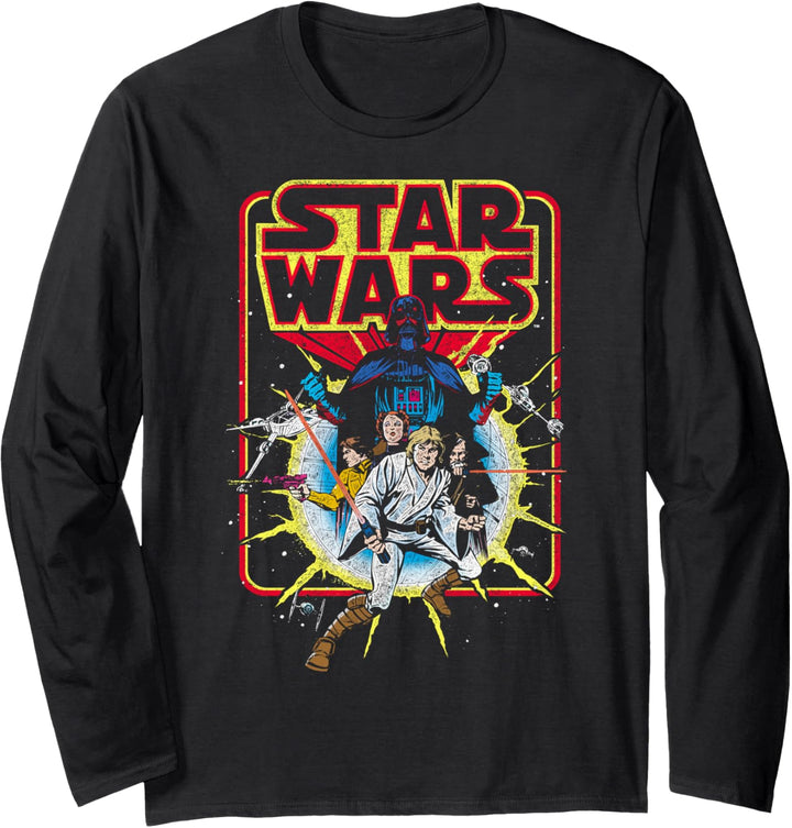 Star Wars Group Shot Star Explosion Comic Cover Langarmshirt