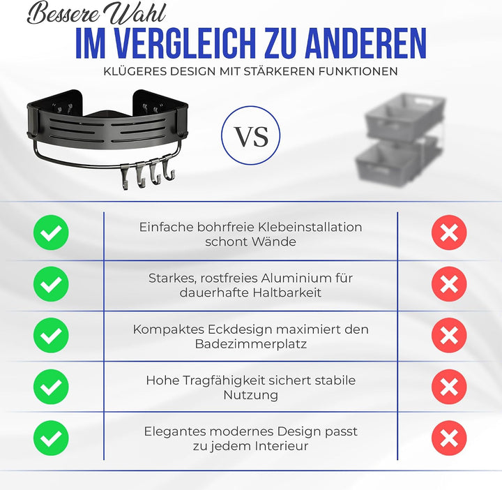 Duschablage Ohne Bohren, Duschregal Ecke Badezimmer Regal Wand Duschkorb mit Handtuchhalter Eckregal