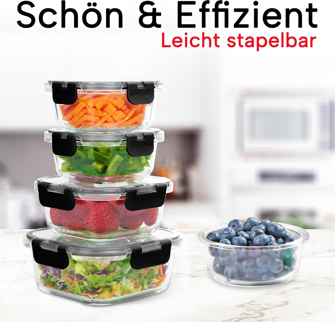 Zulay 12er-Set Glas-Frischhaltedosen für Meal Prep, Tupperdosen Set aus Glas mit luftdichten Deckeln