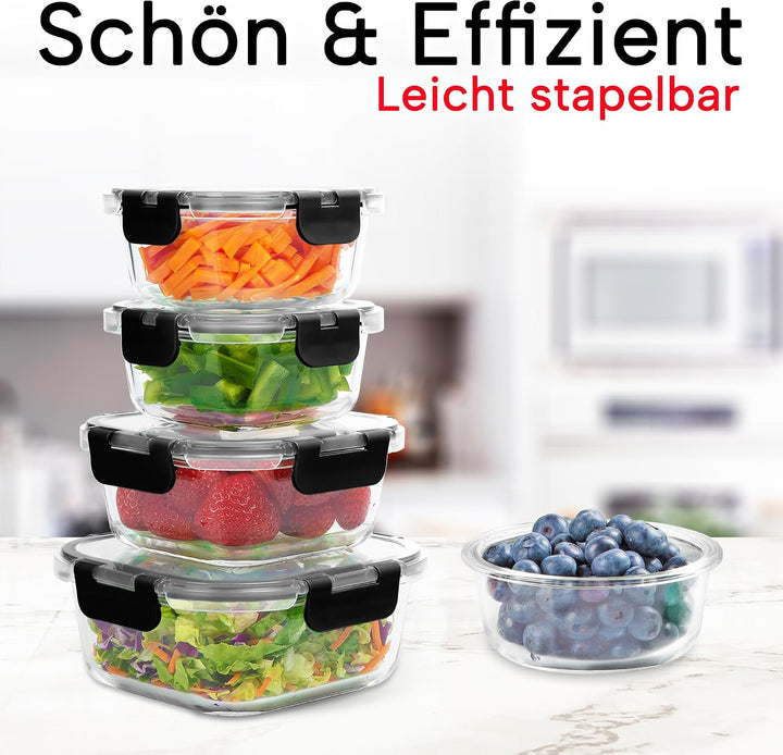 Zulay 12er-Set Glas-Frischhaltedosen für Meal Prep, Tupperdosen Set aus Glas mit luftdichten Deckeln