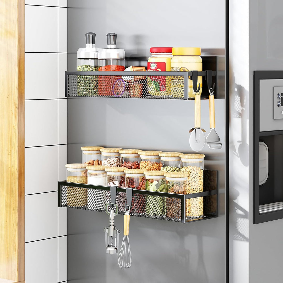 Magnetisches Gewürzregal für Kühlschrank, 2 Pack Magnetregal, Kühlschrank Magnet Organizer mit beweg