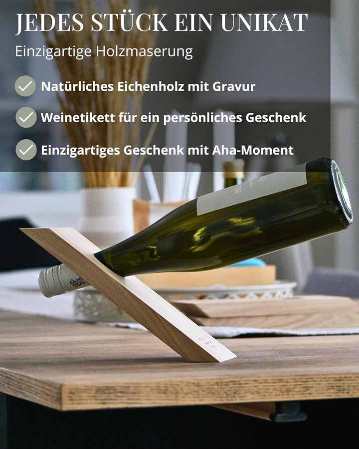 Livlig53 Weinflaschenhalter aus Holz, Magischer Flaschenhalter aus Eiche mit personalisiertem Weinet