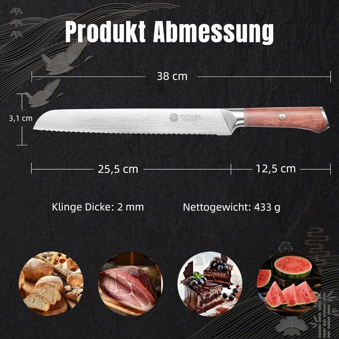 YOTSUBA Scharfes Brotmesser 26cm, Professional Bread Knife mit Hochgekohltem Edelstahl, Brotschneide