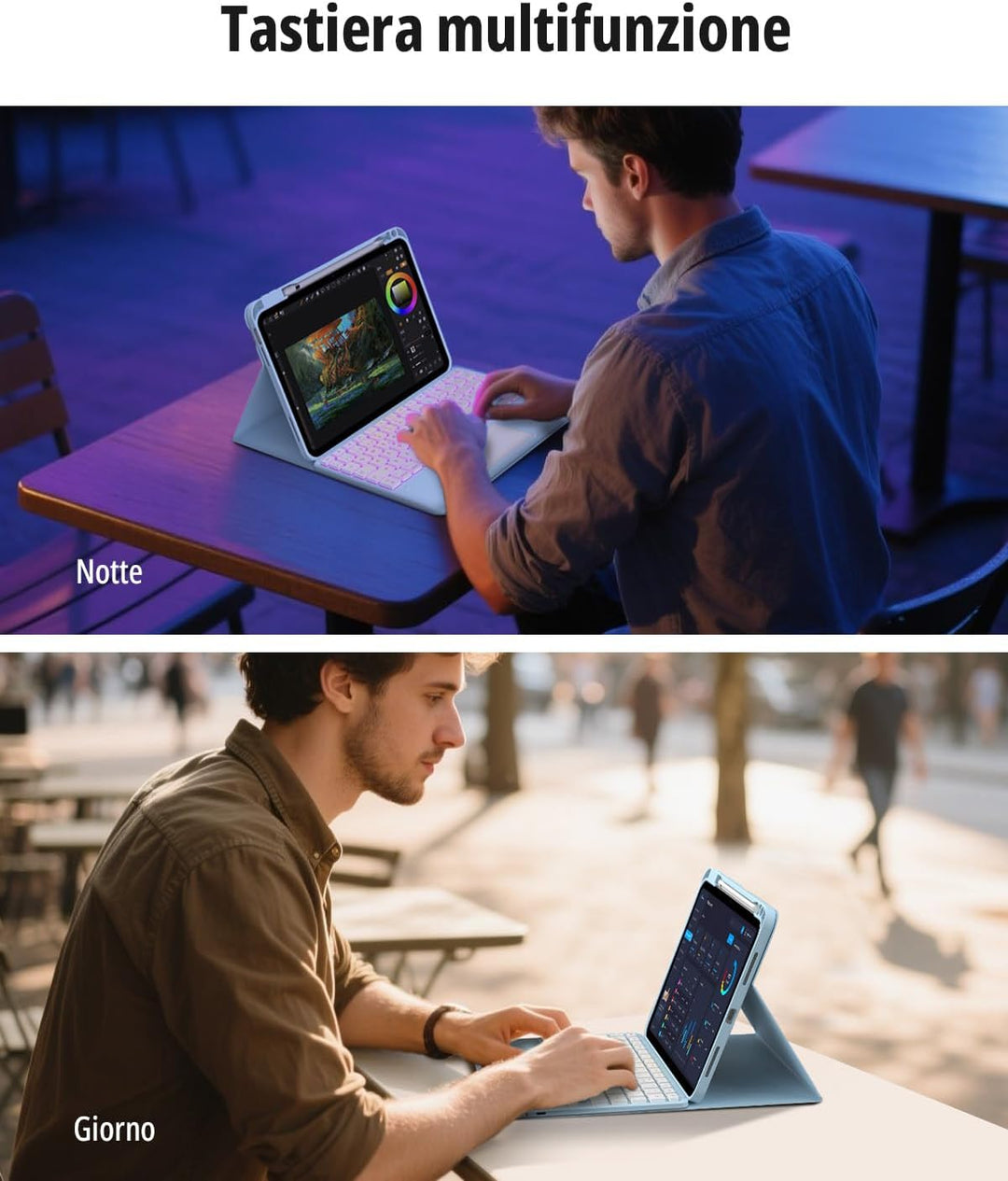 CACOE Hülle Tastatur Kompatibel mit iPad 10 10.9 Zoll 2022 A2757/A2777 mit Touchpad, 7-Farbige Beleu
