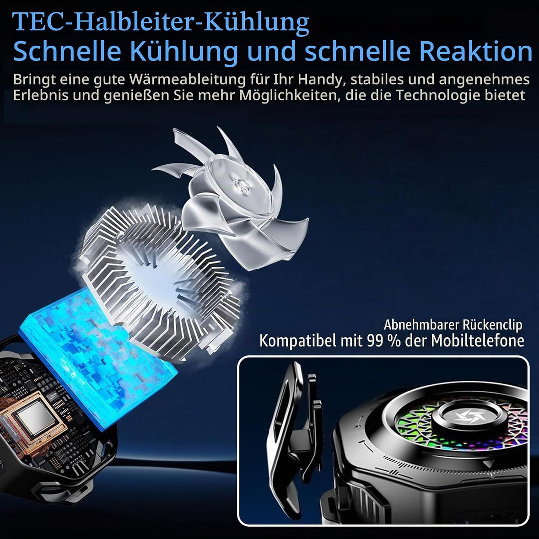 Handy Kühler, Tragbarer Magnetischer Handy Kühler mit RGB‑Beleuchtung, mit Echtzeit‑Temperaturanzeig