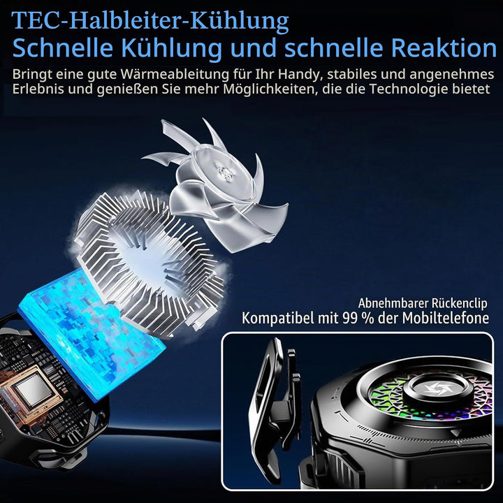 Handy Kühler, Tragbarer Magnetischer Handy Kühler mit RGB‑Beleuchtung, mit Echtzeit‑Temperaturanzeig