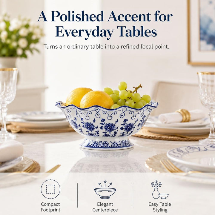 Chinoiserie Obstschale, Keramik, dekorativ, Blau und Weiss 9.4 Inch, 9.4 Inch
